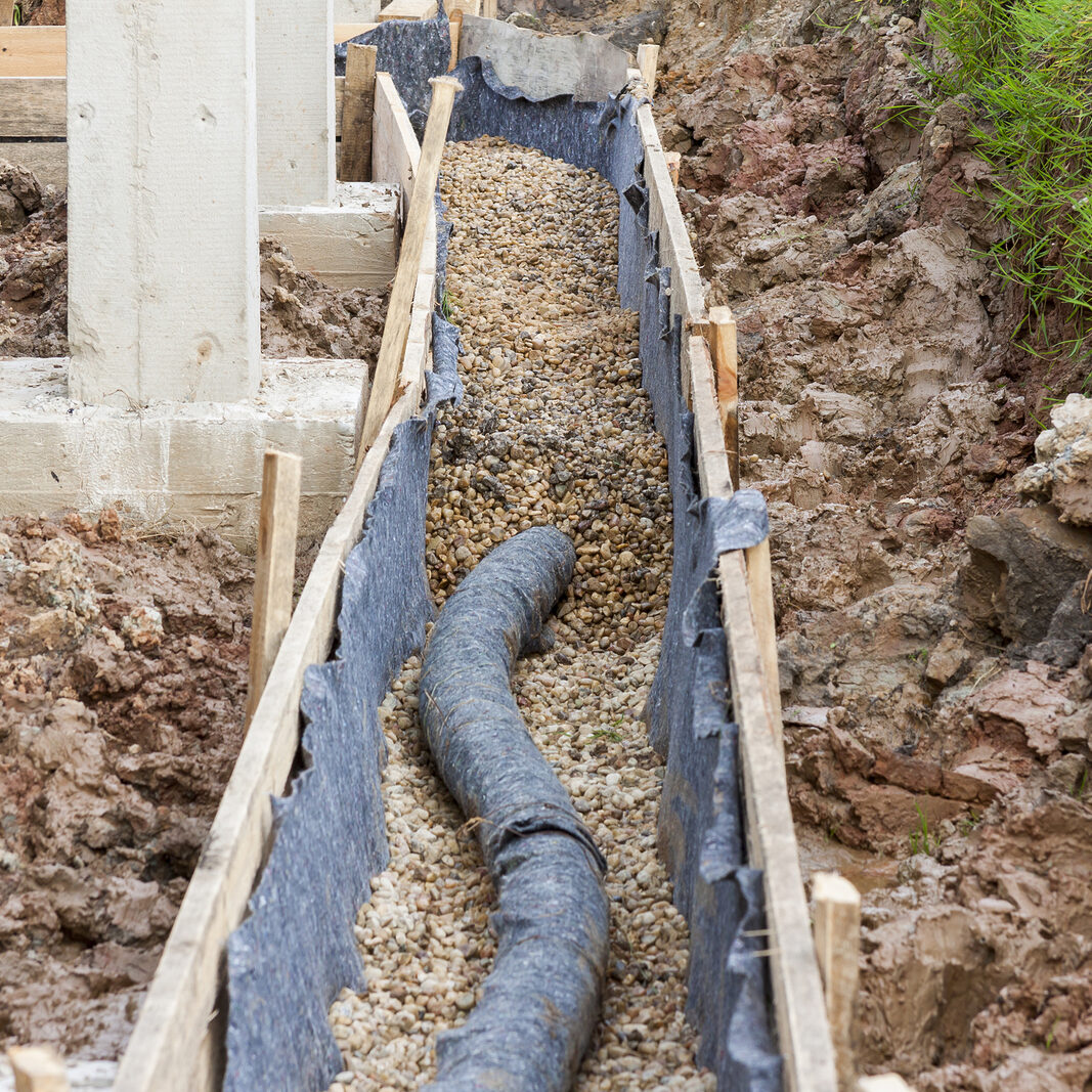 View on water protection -drainage. Construction site.
